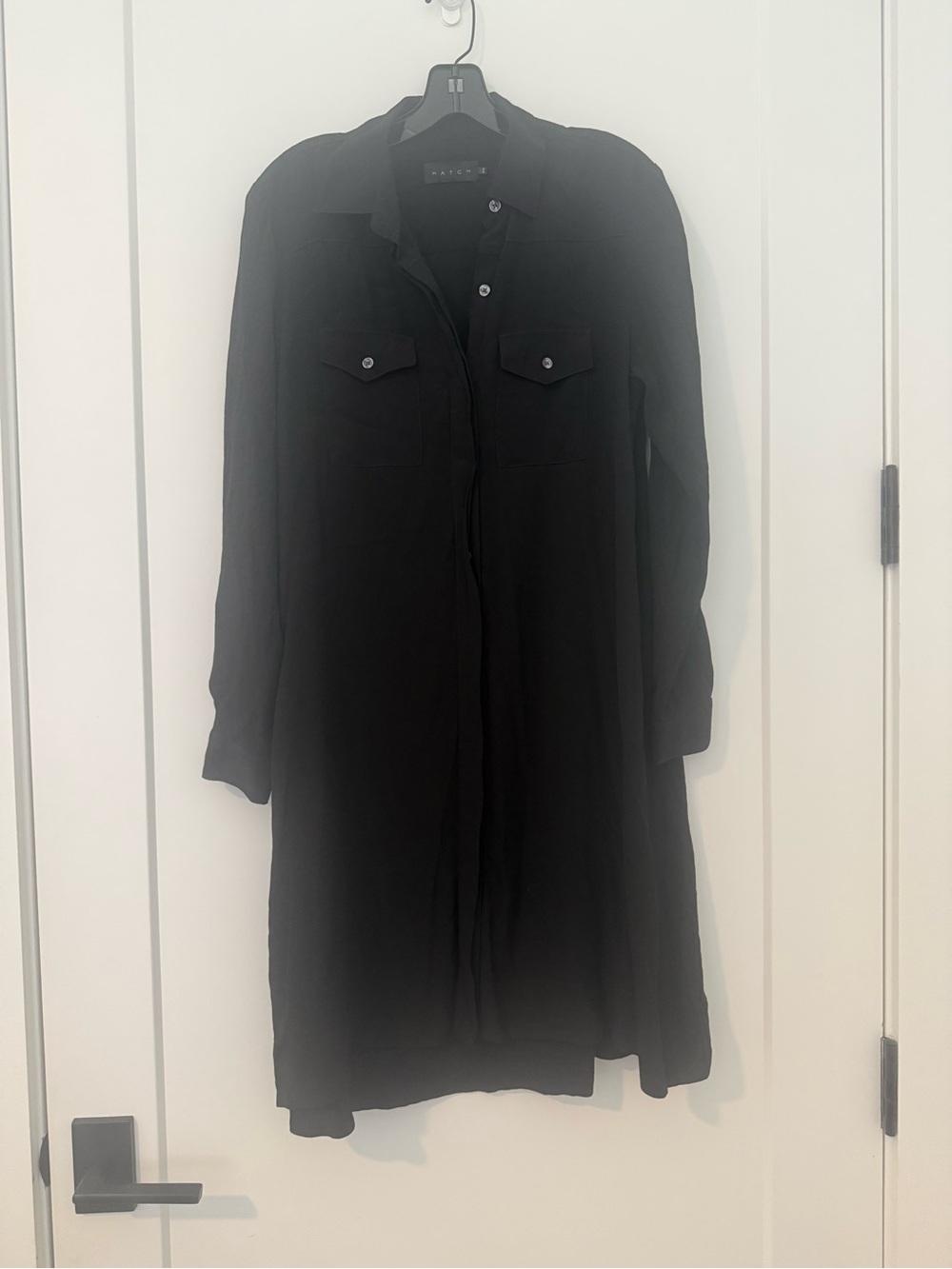 Hatch Black Long-Sleeve Shirt Dress with Chest Pockets